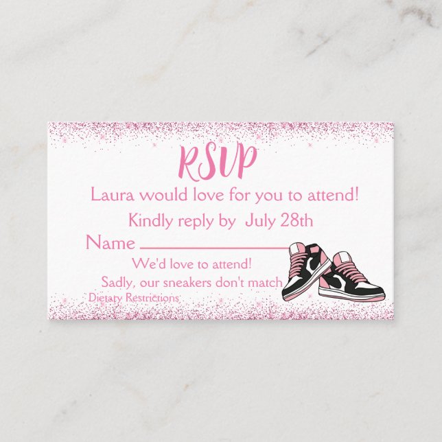Tarjeta De Visita Cumpleaños de verano, Purpurina Sweet 16 RSVP, (Anverso)
