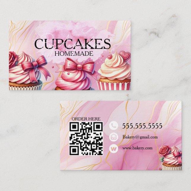 Tarjeta De Visita Cup cakes Baker Bakery Treats Pink (Anverso / Reverso)