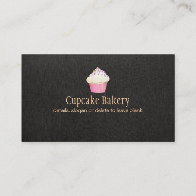 Tarjeta De Visita Cupakes Bakery Faux Black Linate Business Card (Anverso)
