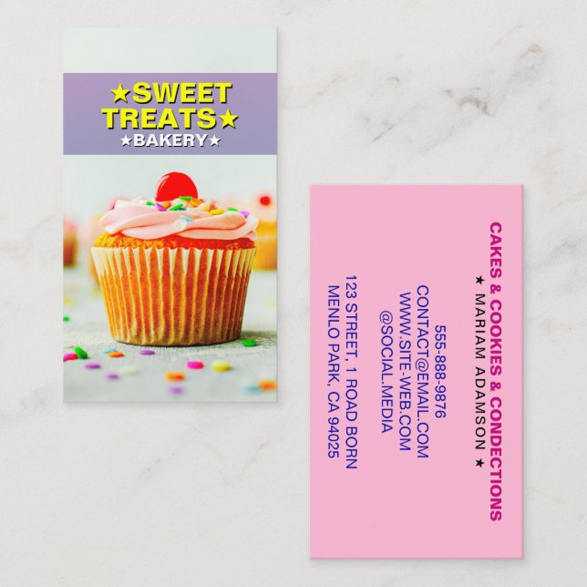 Tarjeta De Visita Cupcake Baker & Sweet Treats | Pastel Bakery (Anverso / Reverso)