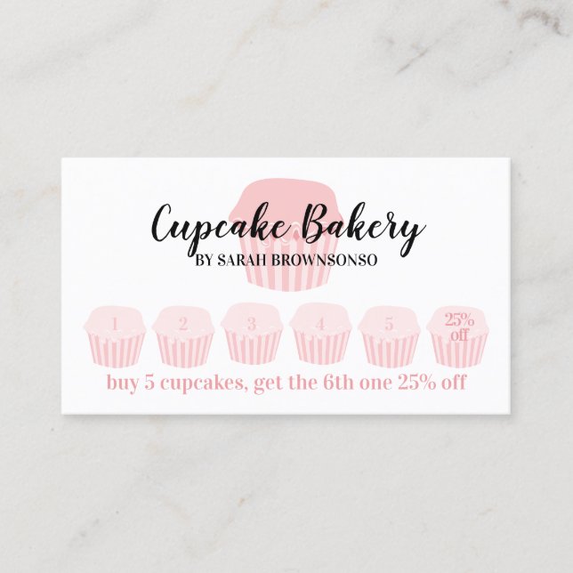 Tarjeta De Visita Cupcake Bakery Cafe Loyalty Punt Descuento (Anverso)