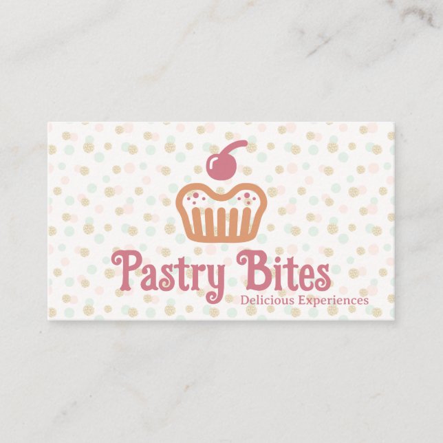 Tarjeta De Visita Cupcake Bakery Logo | Polka Dot Pattern (Anverso)