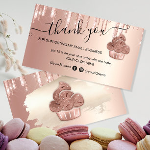 Tarjeta De Visita Cupcake Bakery Pastry Chef Glitter Drips Rose Gold