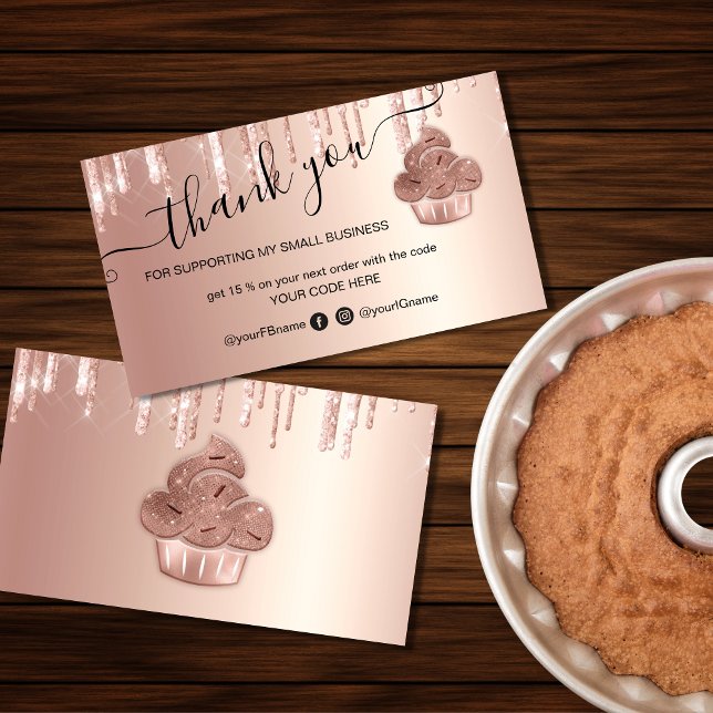 Tarjeta De Visita Cupcake Bakery Pastry Chef Glitter Drips Rose Gold (Subido por el creador)