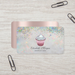 Tarjeta De Visita Cupcake Colorido Confeti Holográfico