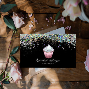 Tarjeta De Visita Cupcake Colorido Confeti, Negro 