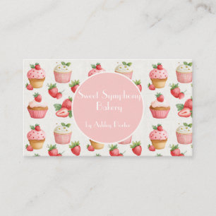 Tarjeta De Visita Cupcake de Fresa Rosa Acuarela Negocio de Panaderí