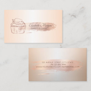 Tarjeta De Visita Cupcake de glitter con pincelada de oro rosa