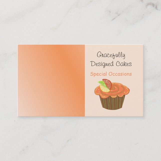 Tarjeta De Visita Cupcake de Naranja y Marrón con Frutas (Anverso)