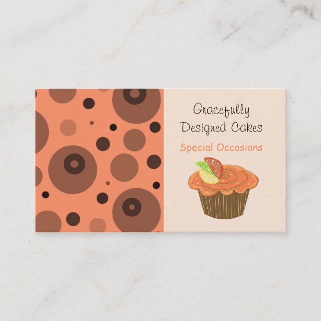 Tarjeta De Visita Cupcake de Naranja y Marrón con Frutas (Anverso)
