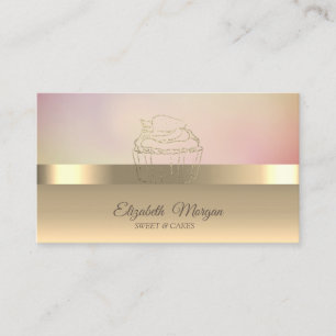Tarjeta De Visita Cupcake de oro moderno de fresa de panadería