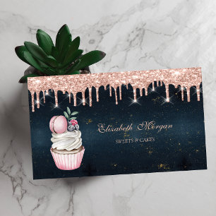 Tarjeta De Visita Cupcake de Sweets Macaroon con gotas de oro rosa s