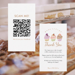 Tarjeta De Visita Cupcake Dulce de Pastel Código QR Deja una Reseña