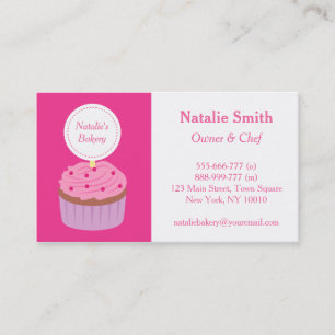 Tarjeta De Visita Cupcake Dulce Glaseado Rosa, Chef de Panadería