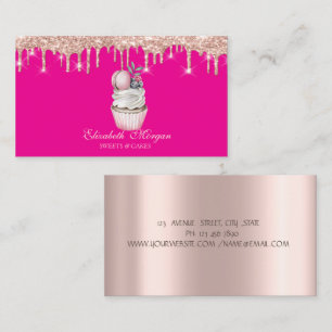 Tarjeta De Visita Cupcake Dulce Macarón Goteos Rosa Oro