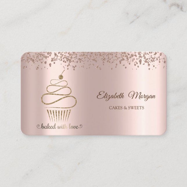 Tarjeta De Visita Cupcake Elegante con Brillo,Dulces,Panadería  (Anverso)
