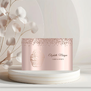 Tarjeta De Visita Cupcake elegante moderno de oro rosa, dulces, pana