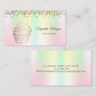 Tarjeta De Visita Cupcake Elegante Moderno, Dulces, Panadería Hologr
