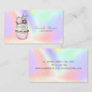 Tarjeta De Visita Cupcake Elegante Moderno, Macarón Holográfico