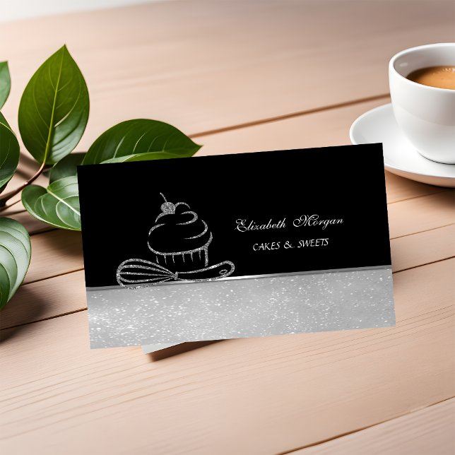 Tarjeta De Visita Cupcake elegante Purpurina plateado lindo Whisk (Subido por el creador)