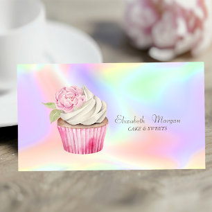 Tarjeta De Visita Cupcake Flor Holográfico con Estilo Moderno