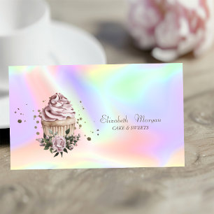 Tarjeta De Visita Cupcake Floral Estiloso Moderno Flor Holográfico