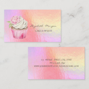 Tarjeta De Visita  Cupcake Floral Holográfico de Acuarela Moderna 