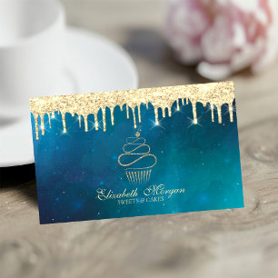 Tarjeta De Visita Cupcake Modern Sweets Gold Drips de Cocina