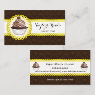 Tarjeta De Visita Cupcake Panadería Damask Borde de vieiras