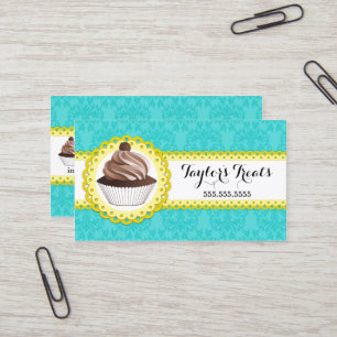 Tarjeta De Visita Cupcake Panadería Damask Borde de vieiras