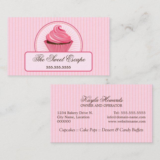 Tarjeta De Visita Cupcake Rosa (Anverso / Reverso)
