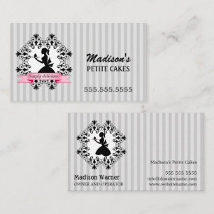 Tarjeta De Visita Cupcake Silueta Dama Plata y Rosa