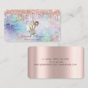 Tarjeta De Visita Cupcake Sweets Rose Gold Drips Opal Panadería  Neg