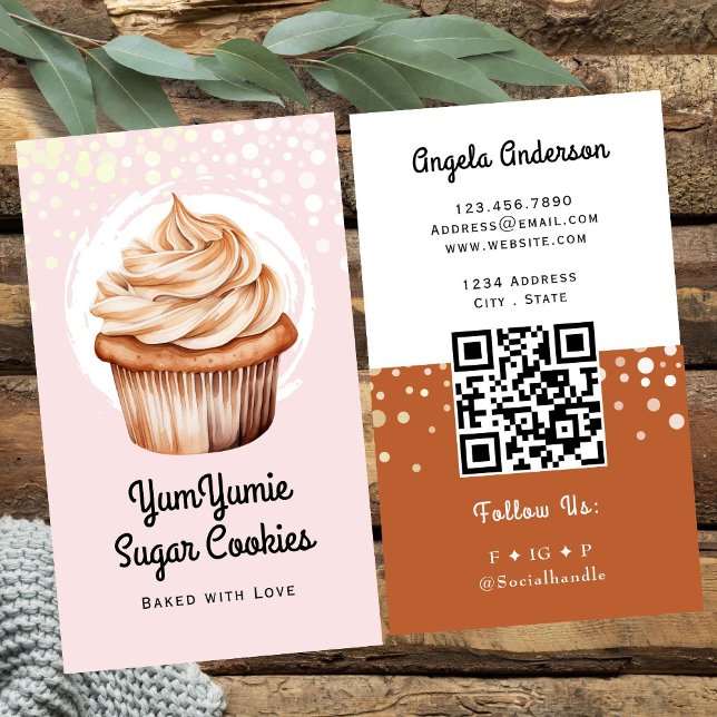Tarjeta De Visita Cupcake Trendy QR Code and Website (Subido por el creador)