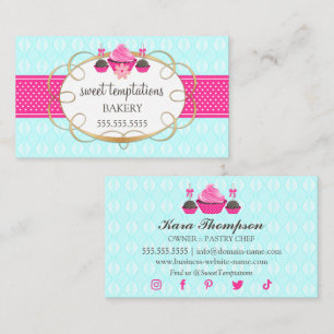 Tarjeta De Visita Cupcake y Cake Pops Rosa Acuático