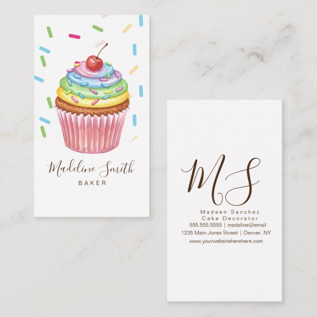 Tarjeta De Visita Cupcakes Arcoíris de la Panadería Sprinkles (Anverso / Reverso)