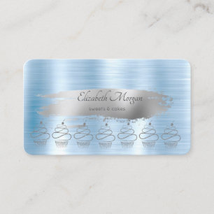 Tarjeta De Visita Cupcakes Brillantes Trazo de Pincel Plateado Metal