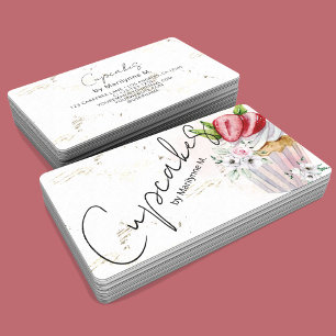 Tarjeta De Visita Cupcakes de panadería oro rosa floral