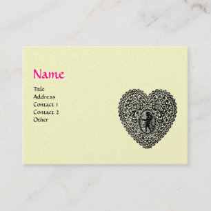 Tarjeta De Visita CUPIDO ENCAJE CORAZÓN MONOGRAMA ,rosa, oro fucsia