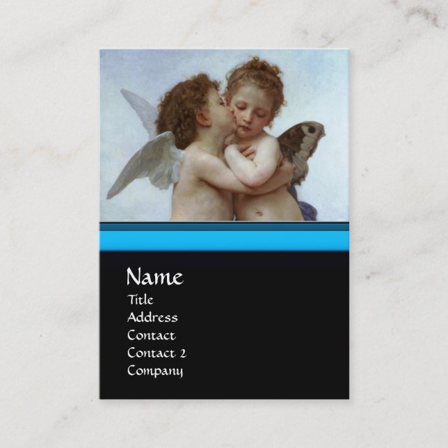 Tarjeta De Visita Cupido y psiquis como niños MONOGRAM Sapphire (Anverso)