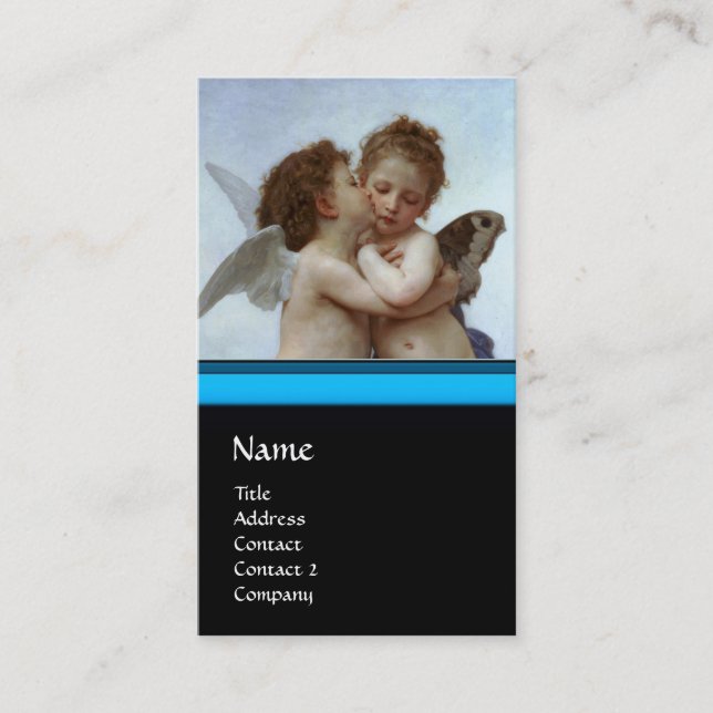 Tarjeta De Visita Cupido y psiquis como niños MONOGRAM Sapphire (Anverso)