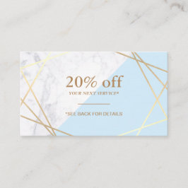 Tarjeta De Visita Cupón azul moderno geométrico de oro pastel de oro