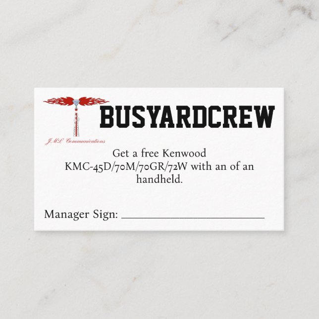 Tarjeta De Visita Cupón de BUSYARDCREW (Anverso)