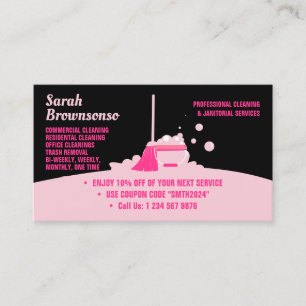 Tarjeta De Visita Cupón de criada de servicio de limpieza Pink Black