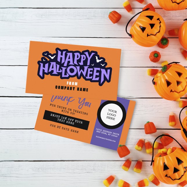 Tarjeta De Visita Cupón de Halloween de maletero o naranja (Halloween Discount Coupon Business Cards Pack of 100 in Orange, Purple and Black)