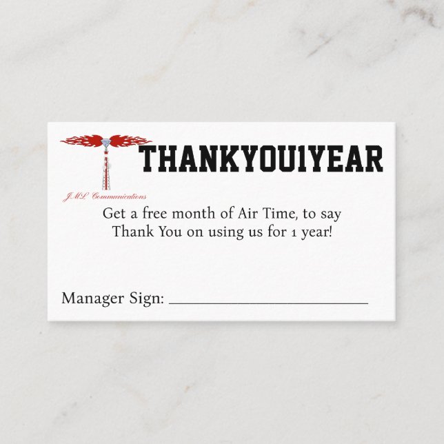 Tarjeta De Visita Cupón de THANKYOU1YEAR (Anverso)