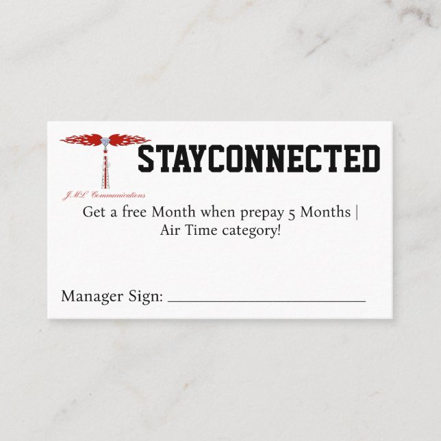 Tarjeta De Visita cupón STAYCONNECTED (Anverso)