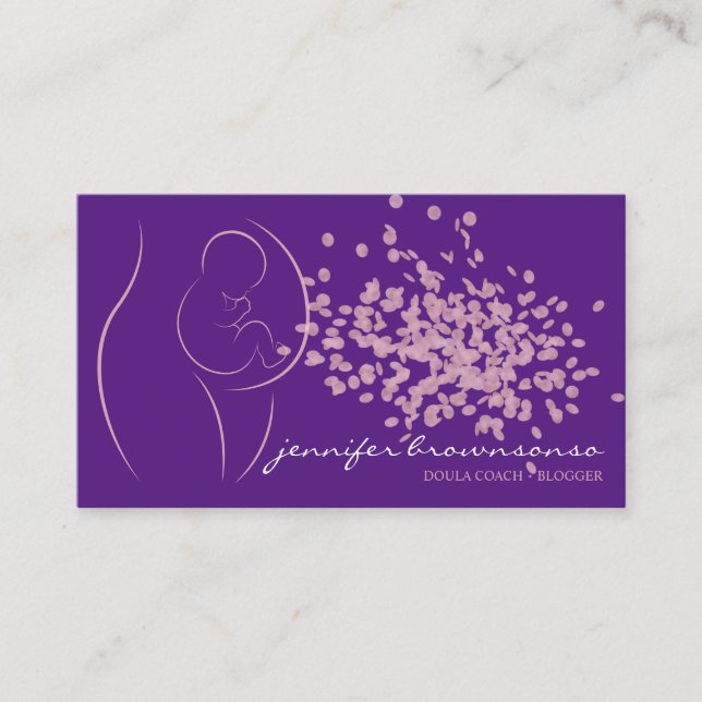 Tarjeta De Visita Curador de nacimiento de Doula con estilo púrpura  (Anverso)