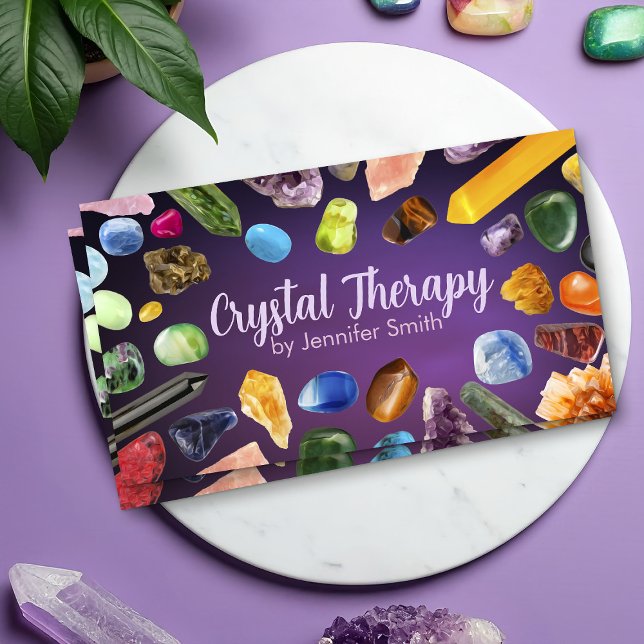 Tarjeta De Visita Curar cristales y piedras preciosas en morado (Subido por el creador)
