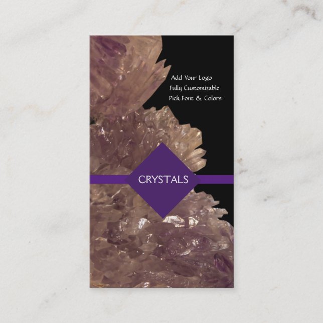 Tarjeta De Visita Curar minerales en metistía y cristales de cuarzo (Anverso)